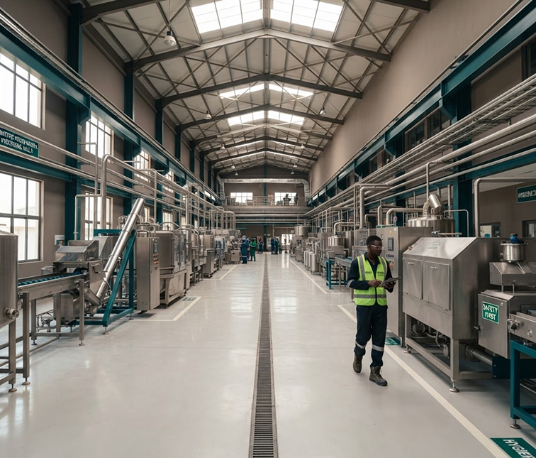Factory floor with a worker